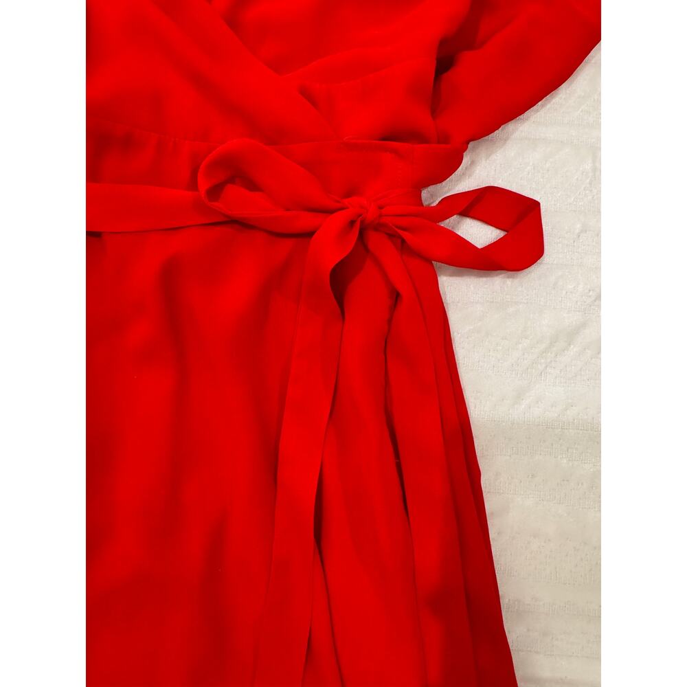 Lulus Red Midi Wrap Dress Women's Large Summer Wedding Guest Romantic Bright - Picture 4 of 16